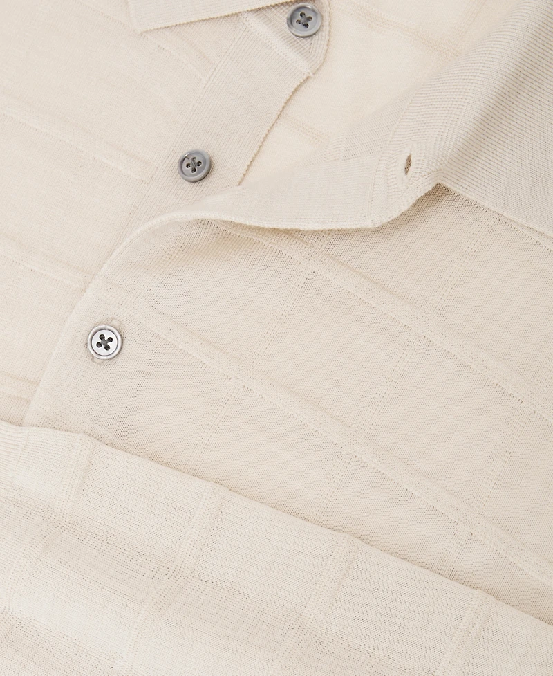 Reiss Men's Pallas Half Button Check Textured Polo Shirt