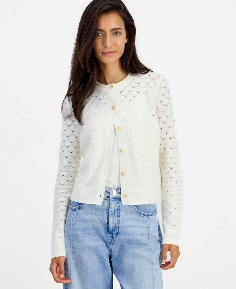 On 34th Women's Pointelle Crewneck Cardigan, Macy's Exclusive