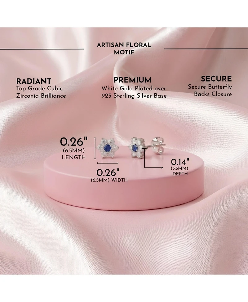 Sterling Silver Clear Round Cubic Zirconias Flower Shape Earrings