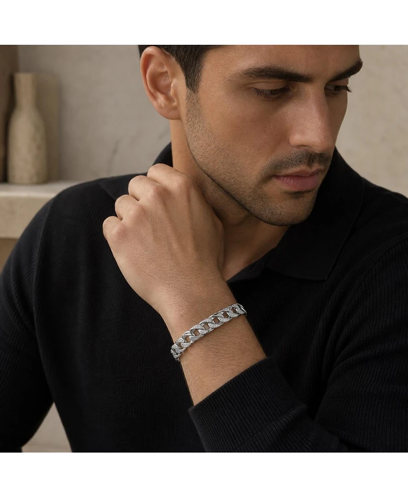 Men's Sterling Silver Iced Out Cubic Zirconia Miami Cuban Chain Bracelet