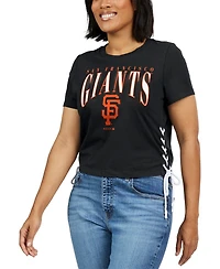 Wear By Erin Andrews Women's Black San Francisco Giants Side Lace-Up Cropped T-Shirt