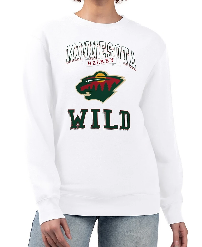 G-iii 4Her by Carl Banks Women's White Minnesota Wild Team Logo Tri-Blend Fleece Pullover Sweatshirt