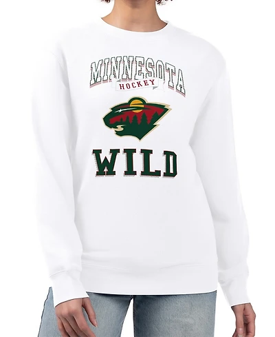 G-iii 4Her by Carl Banks Women's White Minnesota Wild Team Logo Tri-Blend Fleece Pullover Sweatshirt