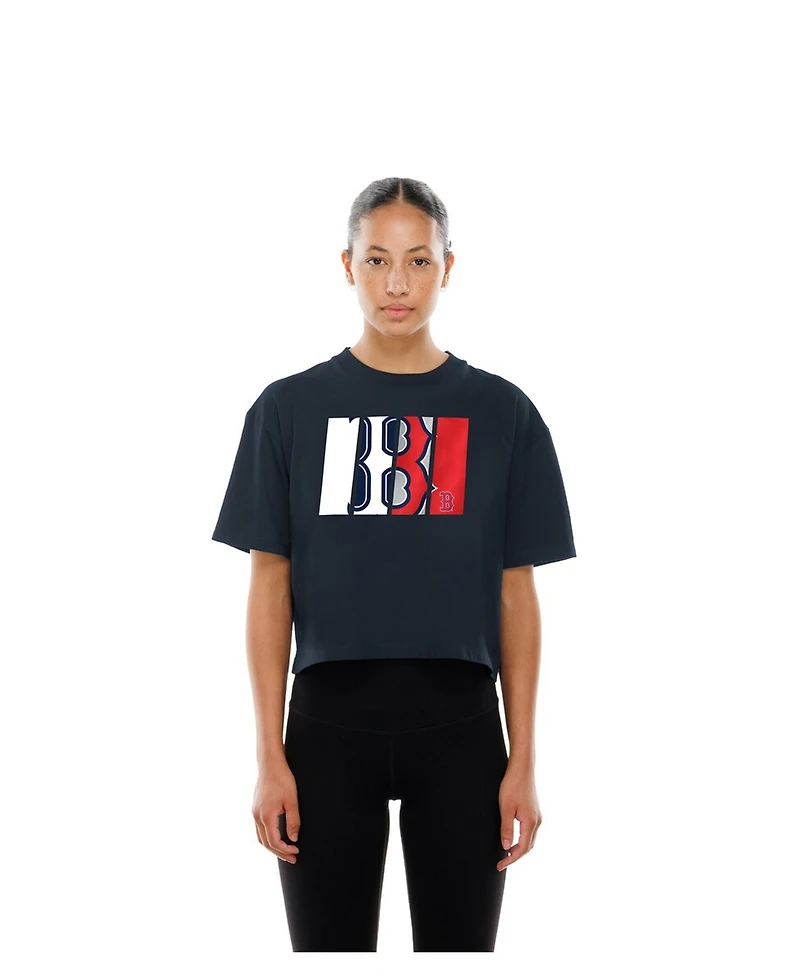 New Era Women's Navy Boston Red Sox Boxy Foil Logo T-Shirt