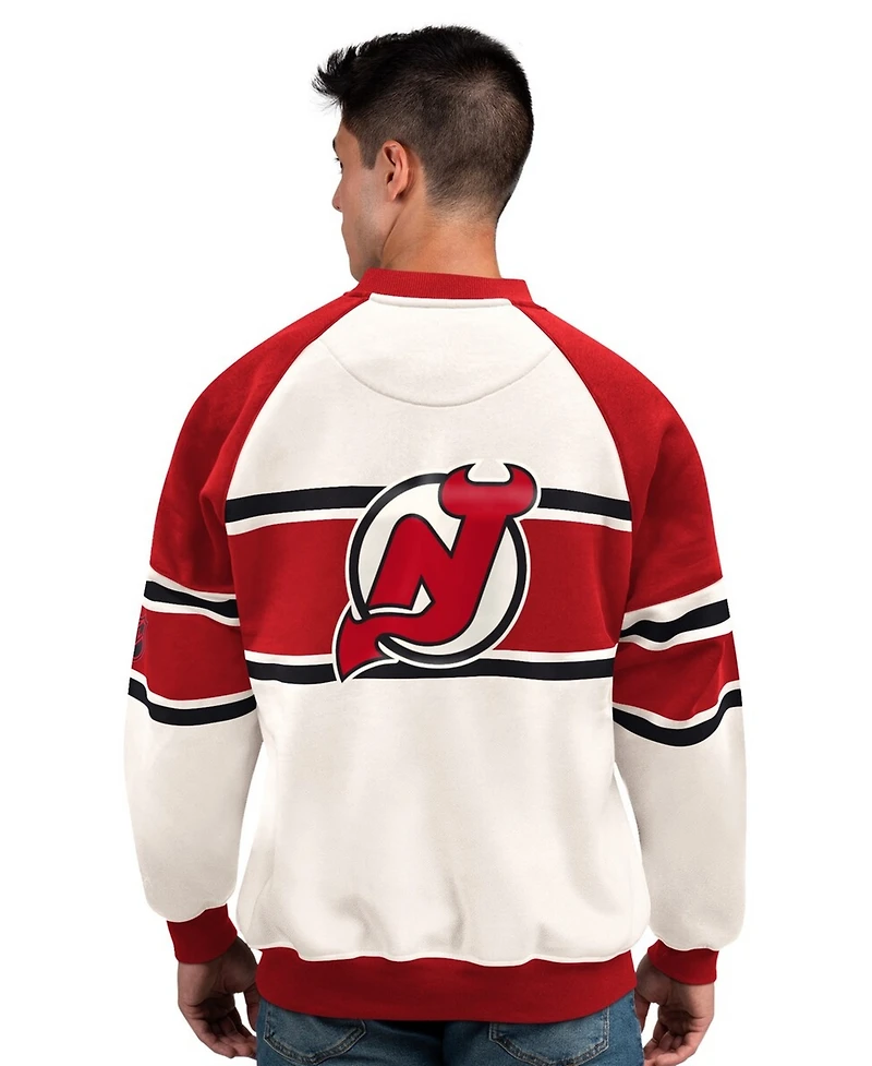 Starter Men's White New Jersey Devils Defense Fleece Crewneck Sweatshirt