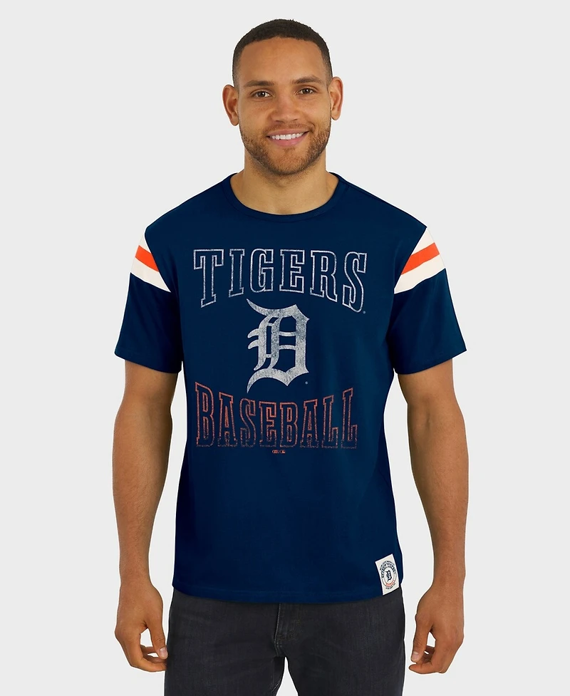 Darius Rucker Collection By Fanatics Men's Navy Detroit Tigers Distressed Sleeve Stripe T-Shirt