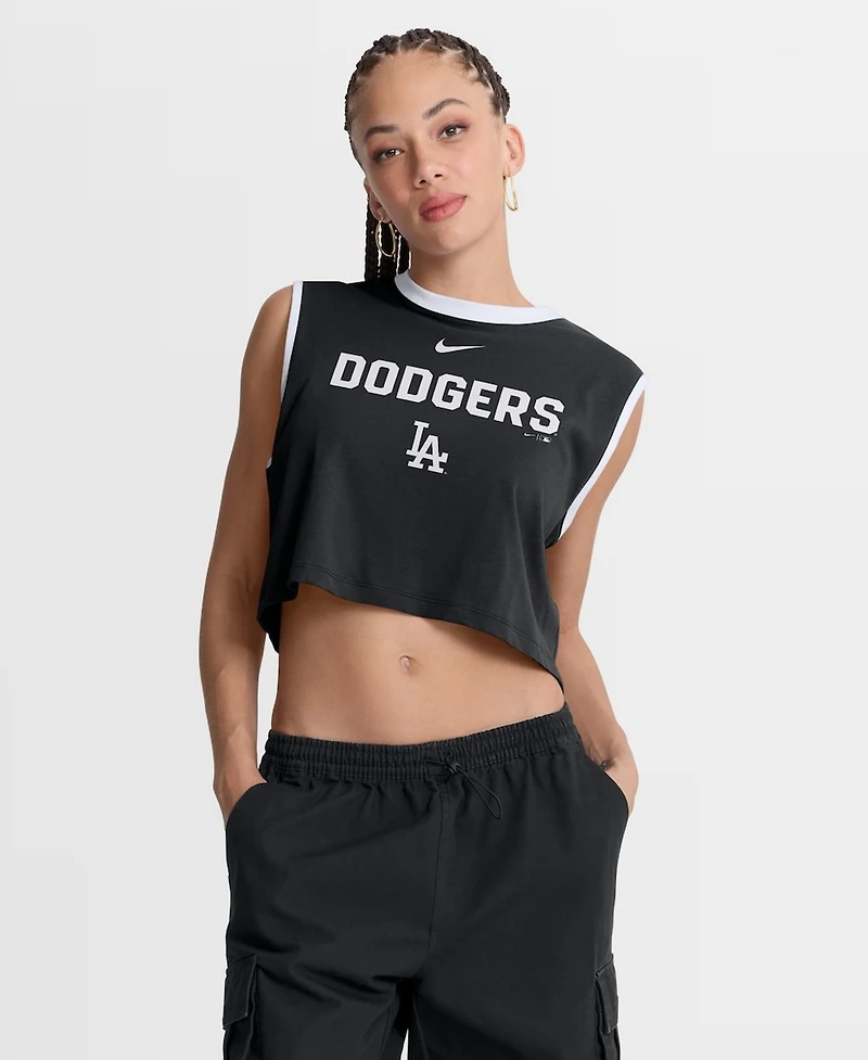 Nike Women's Black Los Angeles Dodgers Primetime Loose Dri-fit Cropped Tank Top