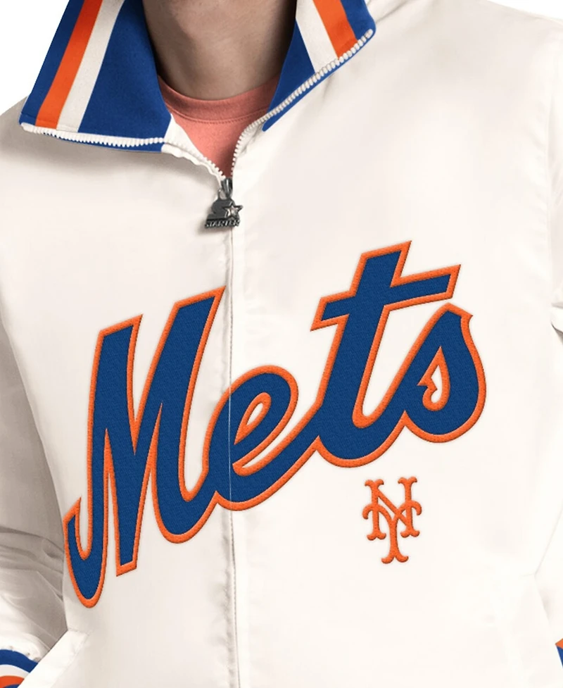 Starter Men's White New York Mets The Captain Cooperstown Logo Full-Zip Varsity Jacket