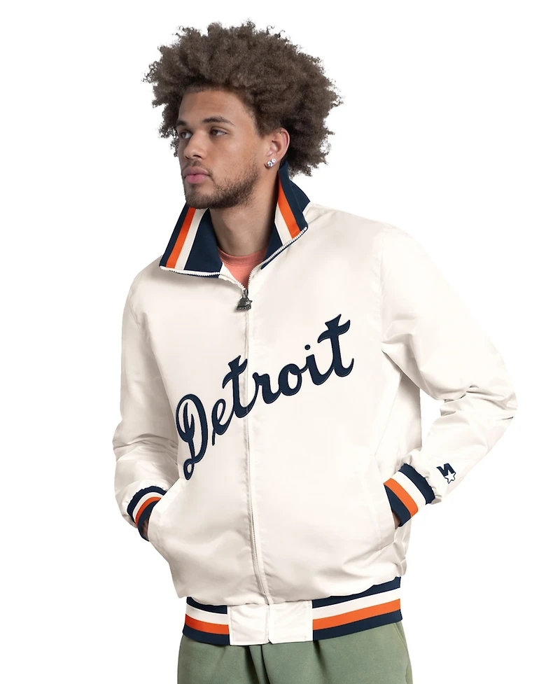 Starter Men's White Detroit Tigers The Captain Cooperstown Logo Full-Zip Varsity Jacket