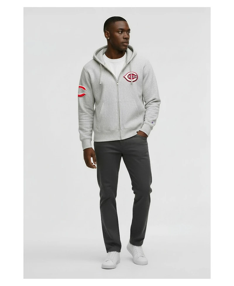 Champion Men's Gray Cincinnati Reds Reverse Weave Chenille Full-Zip Hoodie