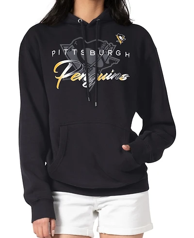 G-iii 4Her by Carl Banks Men's Black Pittsburgh Penguins Shadow Logo Fleece Pullover Hoodie