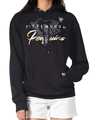 G-iii 4Her by Carl Banks Men's Black Pittsburgh Penguins Shadow Logo Fleece Pullover Hoodie