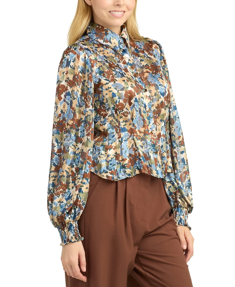 Bcx Women's Shadow Printed Collared Top