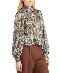 Bcx Women's Shadow Printed Collared Top