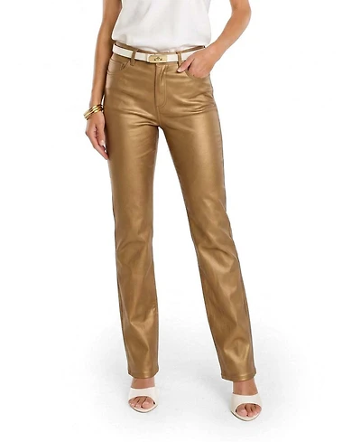 The Noli Shop Women's Aria Coated Flare Jean Metallic