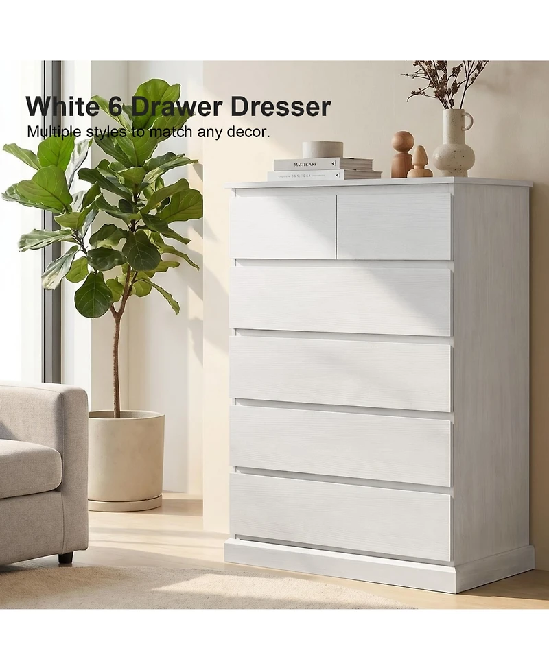 Rainsken 6 Drawers Dresser for Bedroom, with Concealed Handles, Vertical Wood Storage Cabinet, Tall Dresser for Bedroom, Living Room, Entryway