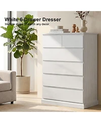 Rainsken 6 Drawers Dresser for Bedroom, with Concealed Handles, Vertical Wood Storage Cabinet, Tall Dresser for Bedroom, Living Room, Entryway