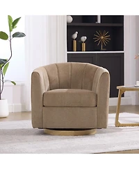 Rainsken Upholstered Chenille Swivel Barrel Chair, Comfy Channel Tufted Accent Round Armchair, Single Club Sofa, for Living Room Bedroom Reading Nook