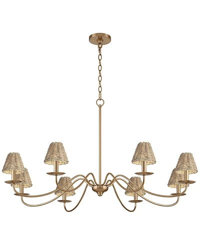 Franklin Iron Works Marinec 42inch Wide Soft Gold 8-Light Chandelier with Wicker Shades