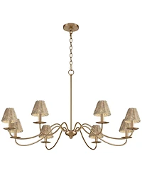 Franklin Iron Works Marinec 42inch Wide Soft Gold 8-Light Chandelier with Wicker Shades
