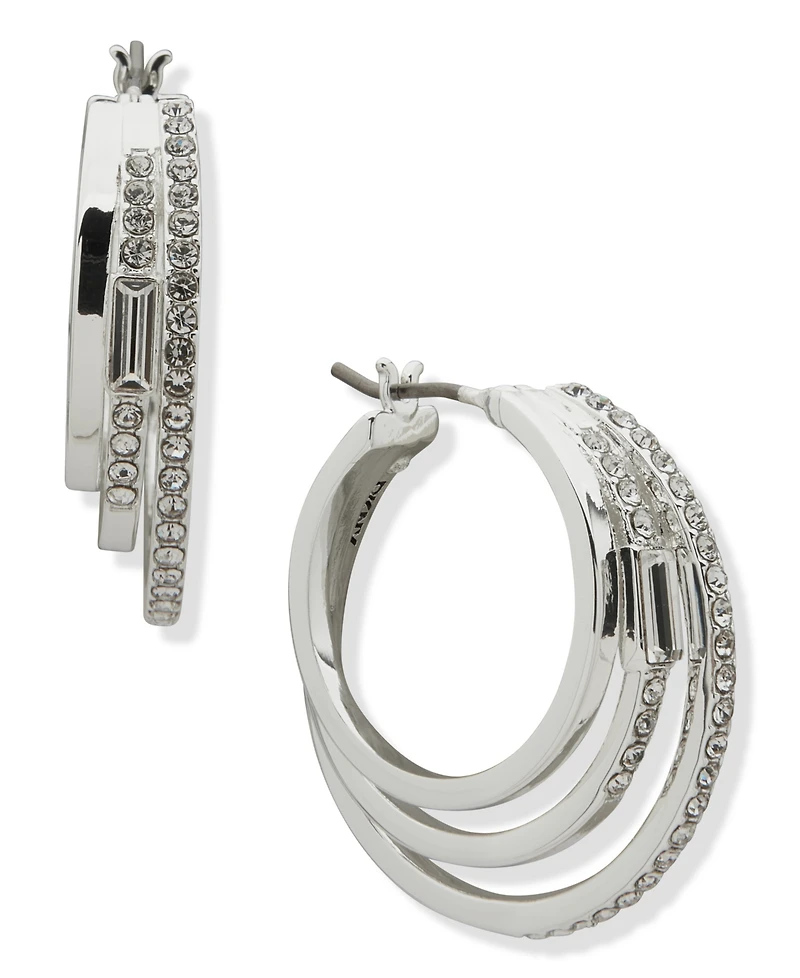 Dkny Silver-Tone Crystal Pave Double Hoop Earrings