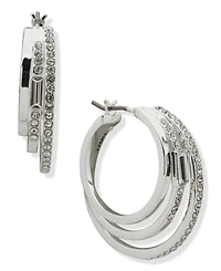 Dkny Silver-Tone Crystal Pave Double Hoop Earrings