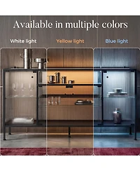Homsee Modern 4-Door Glass Display Cabinet Led Lighted Bookcase | Media Console | Living Room Storage