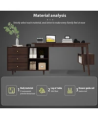 Homsee L-Shaped Desk with Storage - 55-Inch Corner Computer Desk with Drawers and Shelves | Adjustable Wood Office Desk in Walnut Finish