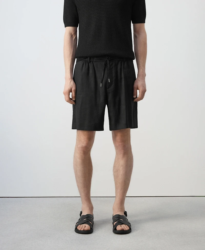 Mango Men's Drawstring Detail Linen 7.48" Bermuda Shorts