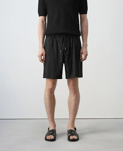 Mango Men's Drawstring Detail Linen 7.48" Bermuda Shorts