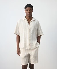 Mango Men's Bowling Collar Striped Linen Shirt