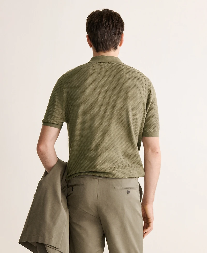 Mango Men's Fine Cable-Knit Polo Shirt