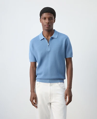 Mango Men's Zipper Knitted Polo Shirt