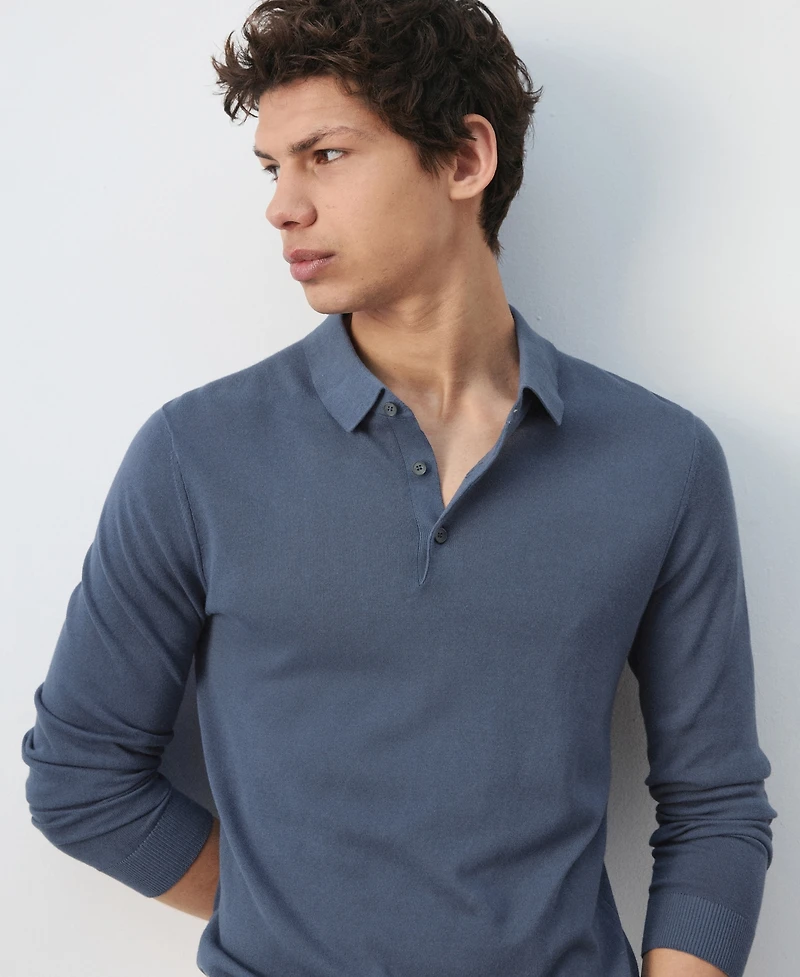 Mango Men's Cotton Fine-Knit Polo Shirt