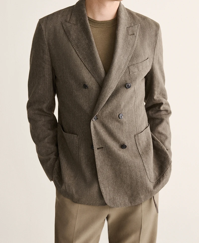Mango Men's Slim-Fit Linen-Blend Double-Breasted Blazer