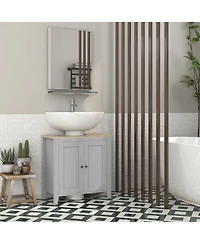 Busdays Bathroom Vanity Pedestal Sink Cabinet with U Shaped Cut Out and Adjustable Shelf