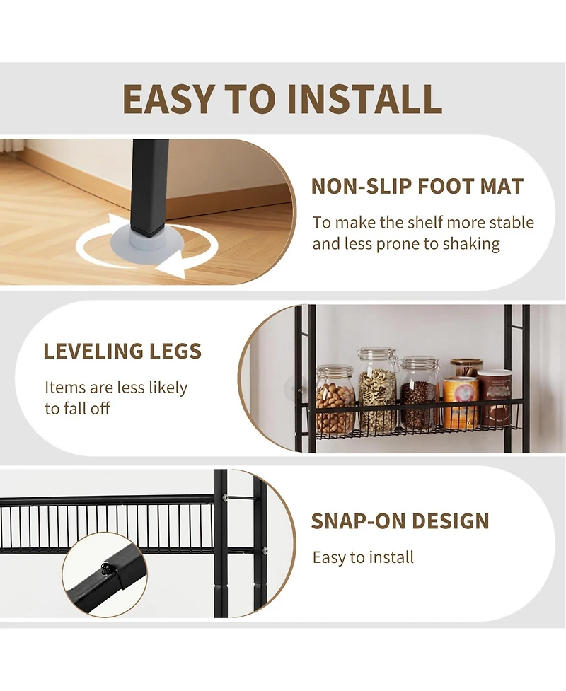 homfan Slim Space-Saving 5-Tier Bathroom Shelf - Tall Narrow Freestanding Storage Rack with Anti-Slip Base - for Behind Door, Kitchen, Laundry Room