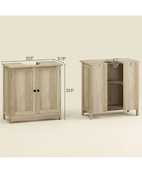Busdays Weathered Oak Under Sink Bathroom Cabinet 2 Doors and Adjustable Shelf Vanity Storage