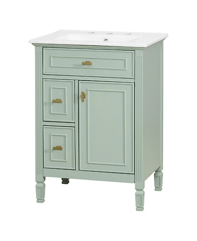 Busdays 24 Inch Freestanding Bathroom Vanity with Sink Solid Wood Mdf Cabinet One Flip Drawer Two Standard Drawers Adjustable Shelf