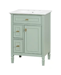 Busdays 24 Inch Freestanding Bathroom Vanity with Sink Solid Wood Mdf Cabinet One Flip Drawer Two Standard Drawers Adjustable Shelf