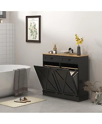 Busdays Tilt Out Laundry Hamper Cabinet Bathroom Storage with 2 Removable Baskets and 2 Drawers