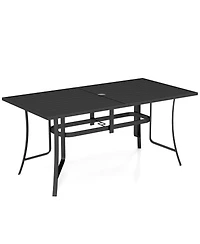 Sugift 63 x 33 in Rectangle Metal Patio Dining Table for 6 with Umbrella Hole