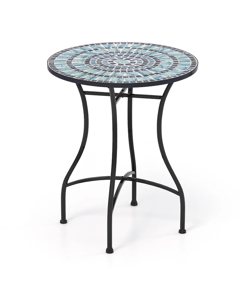 Sugift 24 in Round Patio Bistro Table with Ceramic Tile Mosaic Tabletop