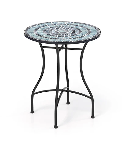 Sugift 24 in Round Patio Bistro Table with Ceramic Tile Mosaic Tabletop