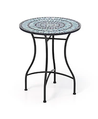Sugift 24 in Round Patio Bistro Table with Ceramic Tile Mosaic Tabletop