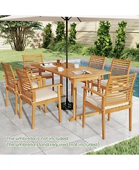 Sugift 63 inch Outdoor Dining Table with Umbrella Hole and Slatted Tabletop