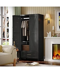 Boyel Living 71 Inch Metal Wardrobe Closet with Drawer and Hanging Rod, Tall Armoire Cabinet Adjustable Shelf for Bedroom
