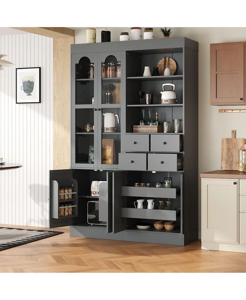 Boyel Living Freestanding Buffet with Hutch, Tall Kitchen Pantry Cabinet 4 Drawers, Door Shelves and Pull-out Trays for Dining room, Room