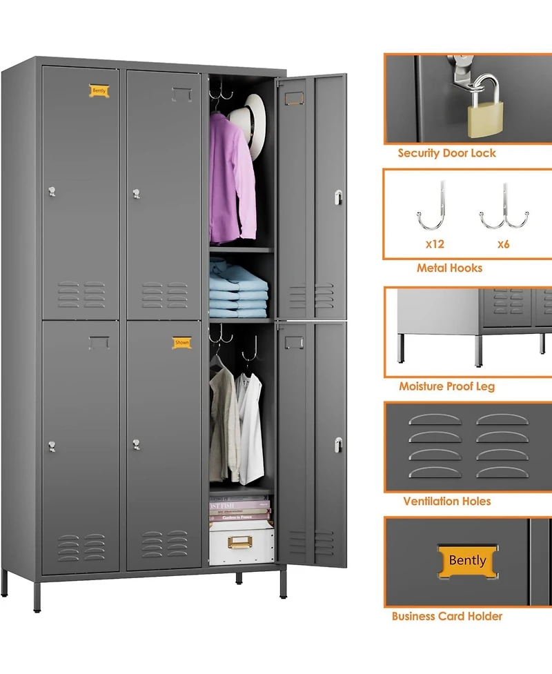 Boyel Living 6-Door Metal Storage Locker with Hooks and Card Holders, Ventilated Employee Cabinet for School Gym Office