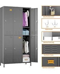 Boyel Living 6-Door Metal Storage Locker with Hooks and Card Holders, Ventilated Employee Cabinet for School Gym Office